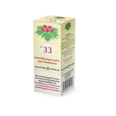 Sie sehen eine Packung Magister Doskar Nr. 33 Entwöhnungstropfen zum Einnehmen, Produktbild: 03 Magister Doskar Nr. 33 Entwöhnungstropfen zum Einnehmen, A-Nr.: 0721722 - 03