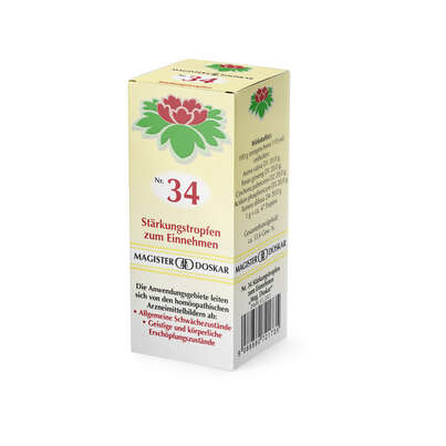 Sie sehen eine Packung Magister Doskar Nr. 34 Stärkungstropfen zum Einnehmen, Produktbild: 03 Magister Doskar Nr. 34 Stärkungstropfen zum Einnehmen, A-Nr.: 0721739 - 03