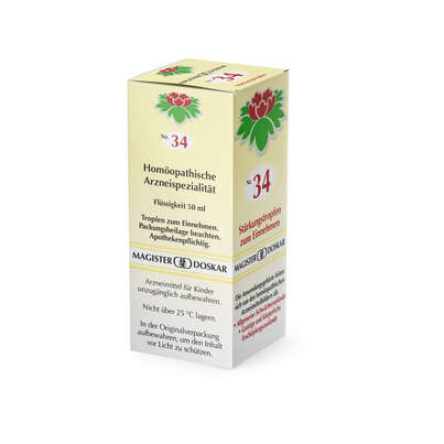 Sie sehen eine Packung Magister Doskar Nr. 34 Stärkungstropfen zum Einnehmen, Produktbild: 04 Magister Doskar Nr. 34 Stärkungstropfen zum Einnehmen, A-Nr.: 0721739 - 04