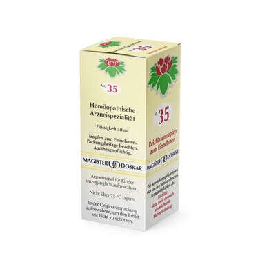 Sie sehen eine Packung Magister Doskar Nr. 35 Reizblasentropfen zum Einnehmen, Produktbild: 04 Magister Doskar Nr. 35 Reizblasentropfen zum Einnehmen, A-Nr.: 0721745 - 04