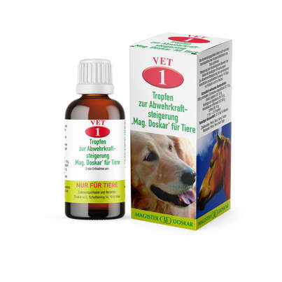 Sie sehen eine Packung Magister Doskar VET Nr. 1 Tropfen zur Abwehrkraftsteigerung für Tiere, Produktbild: 05 Magister Doskar VET Nr. 1 Tropfen zur Abwehrkraftsteigerung für Tiere, A-Nr.: 1299455 - 05