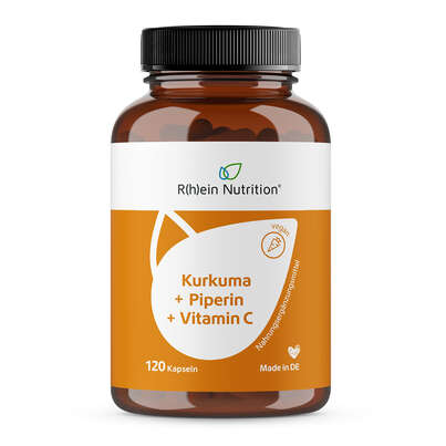 Sie sehen eine Packung R(h)ein Nutrition Kurkuma 95 % Curcumin + Piperin + Vitamin C Kapseln, Produktbild: 01 R(h)ein Nutrition Kurkuma 95 % Curcumin + Piperin + Vitamin C Kapseln, A-Nr.: 5987175 - 01