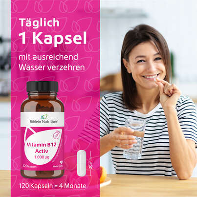 Sie sehen eine Packung R(h)ein Nutrition Vitamin B12 Activ 1.000 µg Kapseln hochdosiert, Produktbild: 04 R(h)ein Nutrition Vitamin B12 Activ 1.000 µg Kapseln hochdosiert, A-Nr.: 5987258 - 04