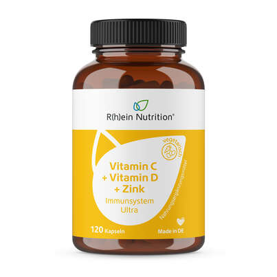 Sie sehen eine Packung R(h)ein Nutrition Vitamin C + D3 + Zink Immunsystem Ultra Kapseln, Produktbild: 01 R(h)ein Nutrition Vitamin C + D3 + Zink Immunsystem Ultra Kapseln, A-Nr.: 5987270 - 01