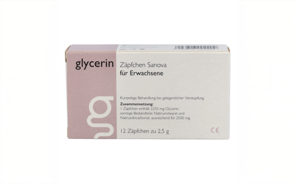 Sie sehen eine Packung Glycerin Zäpfchen Sanova MP für Erwachsene, Produktbild: 01 Glycerin Zäpfchen Sanova MP für Erwachsene, A-Nr.: 5947299 - 01