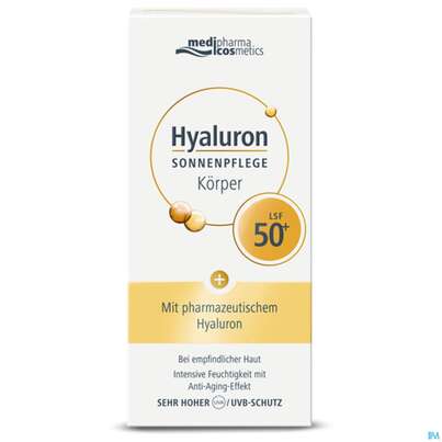 Sie sehen eine Packung Sonnenprodukte Hyaluron Sonnenpflege Koerper Lsf50+ 150ml, Produktbild: 02 Sonnenprodukte Hyaluron Sonnenpflege Koerper Lsf50+ 150ml, A-Nr.: 4624312 - 02