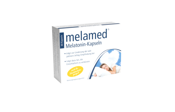 Sie sehen eine Packung melamed® Melatonin-Kapseln, Produktbild: 01 melamed® Melatonin-Kapseln, A-Nr.: 4110783 - 01