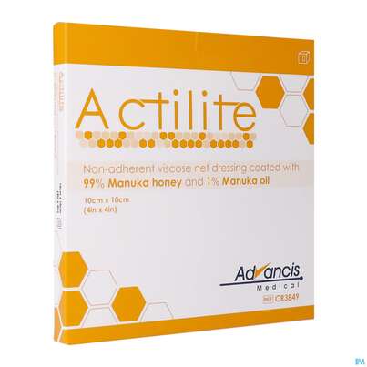 Sie sehen eine Packung Actilite Antibacterial Manuka Honig Gaze Auflage 10x 10cm 10st, Produktbild: 02 Actilite Antibacterial Manuka Honig Gaze Auflage 10x 10cm 10st, A-Nr.: 4003231 - 02