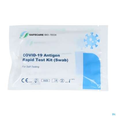 Sie sehen eine Packung Diagnostika U.zubehoer Covid-19/antigen Detection Kit Safecare 1st, Produktbild: 01 Diagnostika U.zubehoer Covid-19/antigen Detection Kit Safecare 1st, A-Nr.: 5912102 - 01