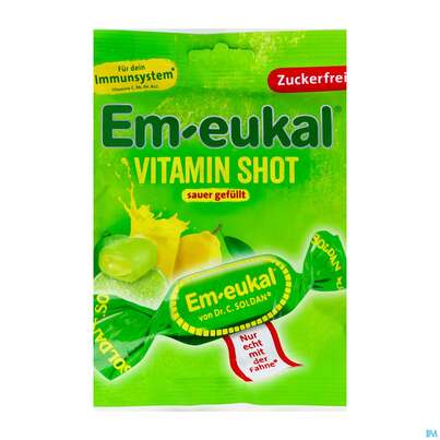 Sie sehen eine Packung Em-eukal Bonbons Zuckerfrei Vitamin Shot Sauer 75g, Produktbild: 01 Em-eukal Bonbons Zuckerfrei Vitamin Shot Sauer 75g, A-Nr.: 5899525 - 01