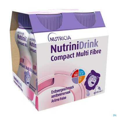 Sie sehen eine Packung Nutrini/drink Flasche Comp Multifibre 125ml Erdbeere 4st, Produktbild: 01 Nutrini/drink Flasche Comp Multifibre 125ml Erdbeere 4st, A-Nr.: 5857627 - 01