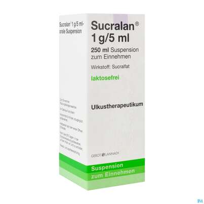 Sie sehen eine Packung Sucralan Orale Susp 1g/5ml 250ml, Produktbild: 02 Sucralan Orale Susp 1g/5ml 250ml, A-Nr.: 1286441 - 02