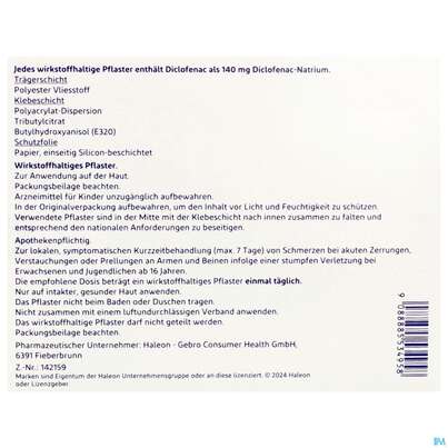 Voltadol 24h Schmerzpflaster Wirkstoffhaltig 140mg 2st, A-Nr.: 5534953 - 03