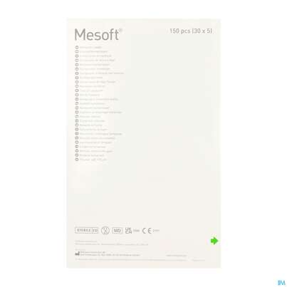 Sie sehen eine Packung Vlieskompressen Mesoft/set Steril 10x 10cm 150st (30x5), Produktbild: 04 Vlieskompressen Mesoft/set Steril 10x 10cm 150st (30x5), A-Nr.: 1652331 - 04