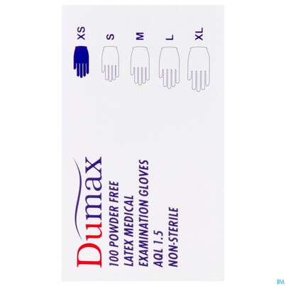 Sie sehen eine Packung Untersuchungshandschuhe -dumax Latex Puderfrei Xs 100st, Produktbild: 10 Untersuchungshandschuhe -dumax Latex Puderfrei Xs 100st, A-Nr.: 2995435 - 10