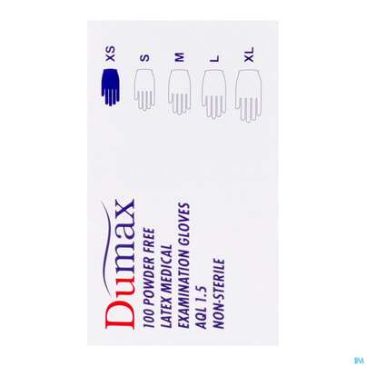 Sie sehen eine Packung Untersuchungshandschuhe -dumax Latex Puderfrei Xs 100st, Produktbild: 11 Untersuchungshandschuhe -dumax Latex Puderfrei Xs 100st, A-Nr.: 2995435 - 11
