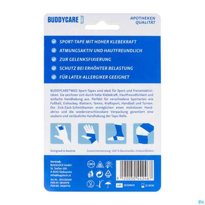Sie sehen eine Packung Tape Buddycare/med/sport Latexfrei 3,8cmx 10m Blau 1st, Produktbild: 04 Tape Buddycare/med/sport Latexfrei 3,8cmx 10m Blau 1st, A-Nr.: 5844978 - 04