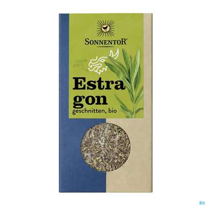 Sie sehen eine Packung Sonnentor Bio Estragon Geschnitten 00307 20g, Produktbild: 01 Sonnentor Bio Estragon Geschnitten 00307 20g, A-Nr.: 3740039 - 01