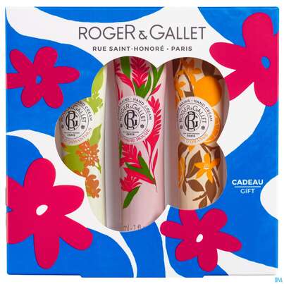 Sie sehen eine Packung Roger & Gallet Hand Creme Trio Energizing Gingembre Rouge +bois D'orange+fleur Osmantu 1st, Produktbild: 01 Roger & Gallet Hand Creme Trio Energizing Gingembre Rouge +bois D'orange+fleur Osmantu 1st, A-Nr.: 5954023 - 01