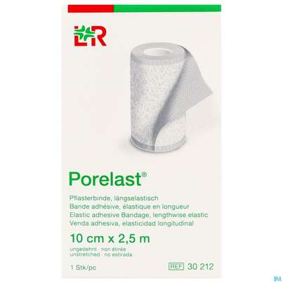 Sie sehen eine Packung Pflasterbinden Porelast Laengselast.ungedehnt 2,5mx 10cm 1st, Produktbild: 01 Pflasterbinden Porelast Laengselast.ungedehnt 2,5mx 10cm 1st, A-Nr.: 5026429 - 01