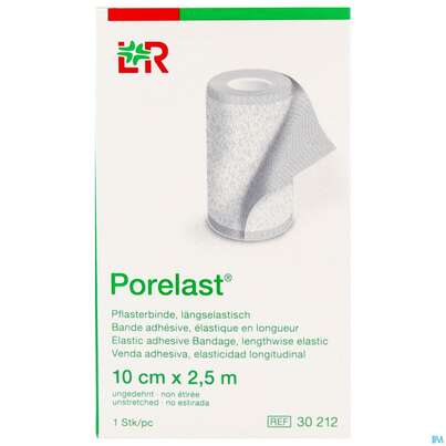 Sie sehen eine Packung Pflasterbinden Porelast Laengselast.ungedehnt 2,5mx 10cm 1st, Produktbild: 02 Pflasterbinden Porelast Laengselast.ungedehnt 2,5mx 10cm 1st, A-Nr.: 5026429 - 02
