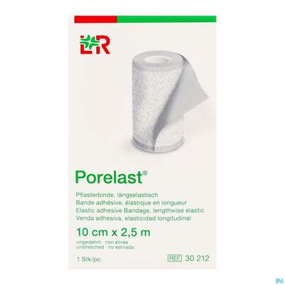 Sie sehen eine Packung Pflasterbinden Porelast Laengselast.ungedehnt 2,5mx 10cm 1st, Produktbild: 04 Pflasterbinden Porelast Laengselast.ungedehnt 2,5mx 10cm 1st, A-Nr.: 5026429 - 04