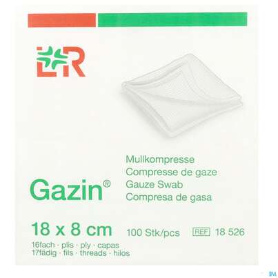 Mullkompressen Gazin Baumw.17faedig Unsteril 16fach 18x 8cm 100st, A-Nr.: 2384967 - 01