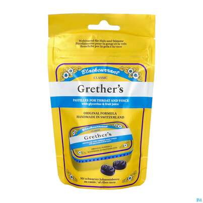Sie sehen eine Packung Grethers Pastillen Blackcu. Beutel 110g, Produktbild: 01 Grethers Pastillen Blackcu. Beutel 110g, A-Nr.: 5924826 - 01