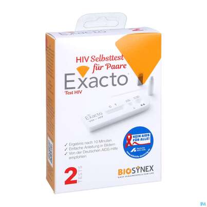 Sie sehen eine Packung Diagnostika U.zubehoer Selbsttest Exacto Hiv Fuer Paare 2st, Produktbild: 03 Diagnostika U.zubehoer Selbsttest Exacto Hiv Fuer Paare 2st, A-Nr.: 4942093 - 03