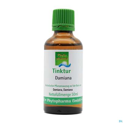 Sie sehen eine Packung Damiana Tinktur Phytopharma 50ml, Produktbild: 01 Damiana Tinktur Phytopharma 50ml, A-Nr.: 3107566 - 01