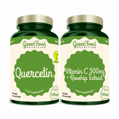 Sie sehen eine Packung GreenFood Nutrition Quercetin 90 Kapseln + Vitamin C 500mg 60 Kapseln, Produktbild: 01 GreenFood Nutrition Quercetin 90 Kapseln + Vitamin C 500mg 60 Kapseln, A-Nr.: 5833874 - 01