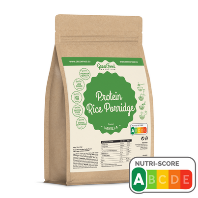 Sie sehen eine Packung GreenFood Nutrition Protein-Reisbrei 500g Vanille, Produktbild: 01 GreenFood Nutrition Protein-Reisbrei 500g Vanille, A-Nr.: 5833609 - 01