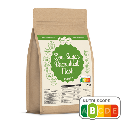 Sie sehen eine Packung GreenFood Nutrition Low Sugar Buchweizen Schnellbrei 500g Kakao, Produktbild: 01 GreenFood Nutrition Low Sugar Buchweizen Schnellbrei 500g Kakao, A-Nr.: 5633862 - 01