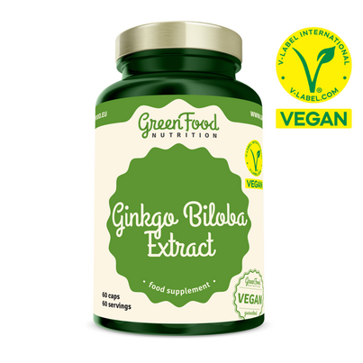 Sie sehen eine Packung GreenFood Nutrition Ginkgo Biloba Extrakt 60 Kapseln, Produktbild: 01 GreenFood Nutrition Ginkgo Biloba Extrakt 60 Kapseln, A-Nr.: 5634399 - 01