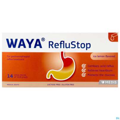 Sie sehen eine Packung Waya Stopreflux Orale Suspension Zum Direkten Gebrauch 14st, Produktbild: 01 Waya Stopreflux Orale Suspension Zum Direkten Gebrauch 14st, A-Nr.: 5608108 - 01