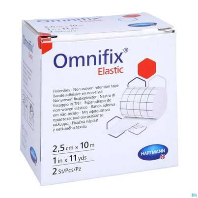 Sie sehen eine Packung Fixierpflaster Omnifix Elastic Fixiervlies 10mx 2,5cm Ro 2st, Produktbild: 02 Fixierpflaster Omnifix Elastic Fixiervlies 10mx 2,5cm Ro 2st, A-Nr.: 3094444 - 02