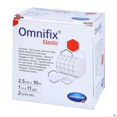 Sie sehen eine Packung Fixierpflaster Omnifix Elastic Fixiervlies 10mx 2,5cm Ro 2st, Produktbild: 03 Fixierpflaster Omnifix Elastic Fixiervlies 10mx 2,5cm Ro 2st, A-Nr.: 3094444 - 03