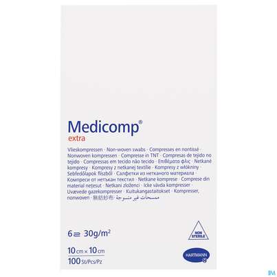 Kompressen Medicomp/extra Vliesstoff 6fach Unsteril 10x 10cm 100st, A-Nr.: 1652101 - 02