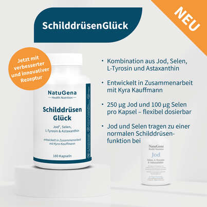 Sie sehen eine Packung NatuGena SchilddrüsenGlück Kapseln, Produktbild: 08 NatuGena SchilddrüsenGlück Kapseln, A-Nr.: 5990042 - 08
