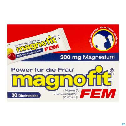 Sie sehen eine Packung Magnofit Fem 300mg Stick 30st, Produktbild: 10 Magnofit Fem 300mg Stick 30st, A-Nr.: 5833503 - 10
