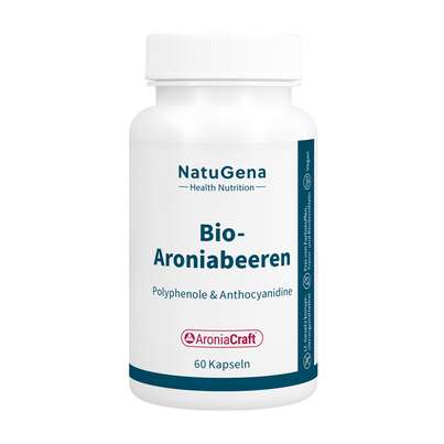 Sie sehen eine Packung NatuGena Bio-Aroniabeeren Kapseln, Produktbild: 01 NatuGena Bio-Aroniabeeren Kapseln, A-Nr.: 5989760 - 01