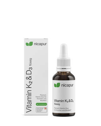Sie sehen eine Packung nicapur K2&D3 flüssig, Produktbild: 01 nicapur K2&D3 flüssig, A-Nr.: 5956329 - 01