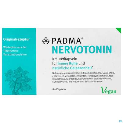 Sie sehen eine Packung Padma Kapseln Nervotonin Innere Ruhe 80st, Produktbild: 01 Padma Kapseln Nervotonin Innere Ruhe 80st, A-Nr.: 4730238 - 01