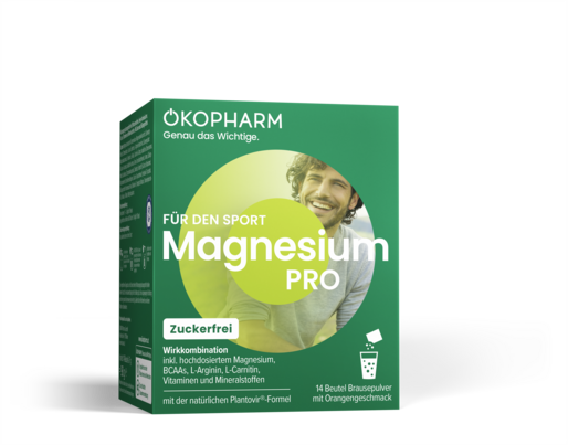Sie sehen eine Packung ÖKOPHARM® Wirkkombination für den Sport Magnesium PRO Beutel 14 BT, Produktbild: 01 ÖKOPHARM® Wirkkombination für den Sport Magnesium PRO Beutel 14 BT, A-Nr.: 4855738 - 01