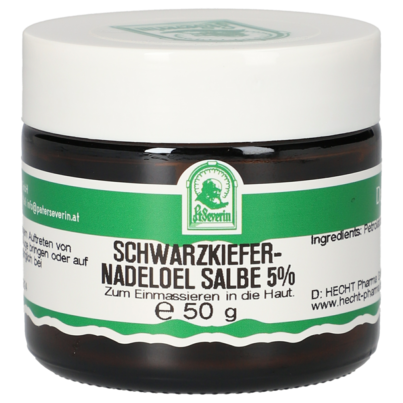 Sie sehen eine Packung SCHWARZKIEFERNADELÖL SALBE 5% 50 G, Produktbild: 01 SCHWARZKIEFERNADELÖL SALBE 5% 50 G, A-Nr.: 5358031 - 01