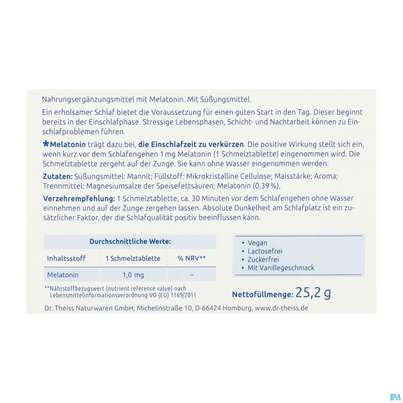 Sie sehen eine Packung Melatonin Einschlaf-schmelztabl Dr.theiss 90st, Produktbild: 03 Melatonin Einschlaf-schmelztabl Dr.theiss 90st, A-Nr.: 5876547 - 03