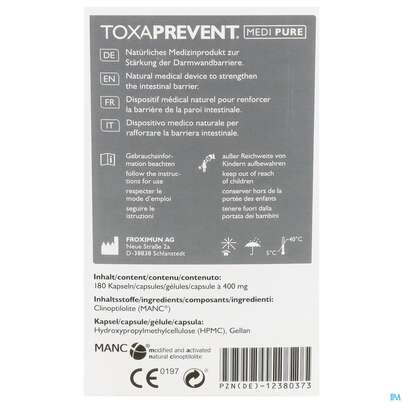 Sie sehen eine Packung Toxaprevent Froximun/klinoptilolith Zeolith Natur Pure Mamc Medi Kapseln 180st, Produktbild: 04 Toxaprevent Froximun/klinoptilolith Zeolith Natur Pure Mamc Medi Kapseln 180st, A-Nr.: 5858443 - 04