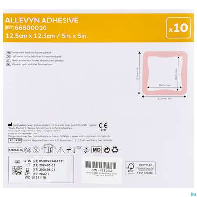 Wundverband Allevyn/polyurethan Adhesive 12,5x 12,5cm -tam 10st, A-Nr.: 4731404 - 03