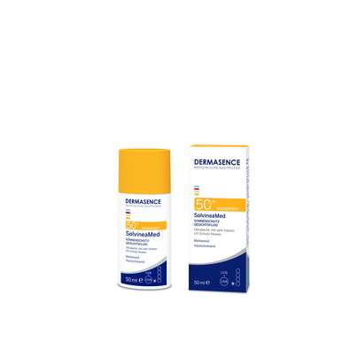 Sie sehen eine Packung DERMASENCE SolvineaMed Sonnenschutz-Gesichtsfluid LSF50+, Produktbild: 01 DERMASENCE SolvineaMed Sonnenschutz-Gesichtsfluid LSF50+, A-Nr.: 6002170 - 01