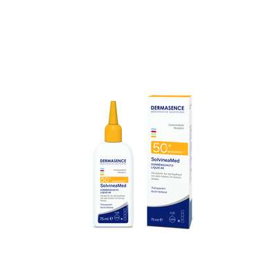 Sie sehen eine Packung DERMASENCE SolvineaMed Sonnenschutz-Liquid AK LSF50+, Produktbild: 01 DERMASENCE SolvineaMed Sonnenschutz-Liquid AK LSF50+, A-Nr.: 6002164 - 01